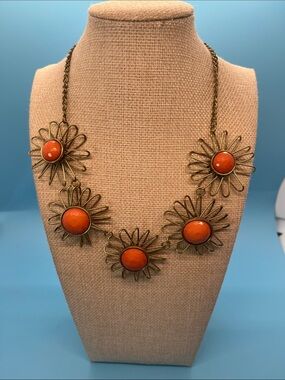 #0118. Lane Bryant Orange Floral Sunburst Necklace
